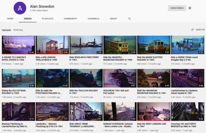 Screen-grab of Alan Snowdon's Videos tab