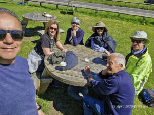 Group members enjoying refreshments at the NT Tearooms at Runnymede during April 2026 walk.