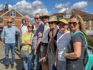 Group members enjoying the sunshine on the bridge between Windsor and Eton during August's walk, picture courtesy of Philip Ross